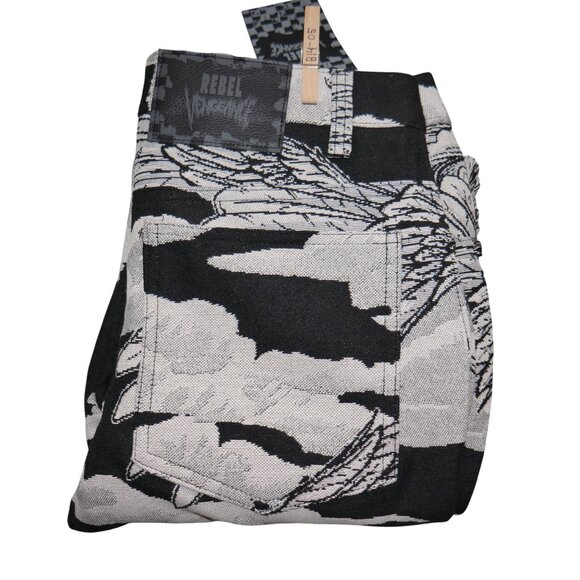 Rebel Vengeance Winged Skull Tapestry Cargo Pants Size 34x32 Goth Streetwear - Picture 13 of 13